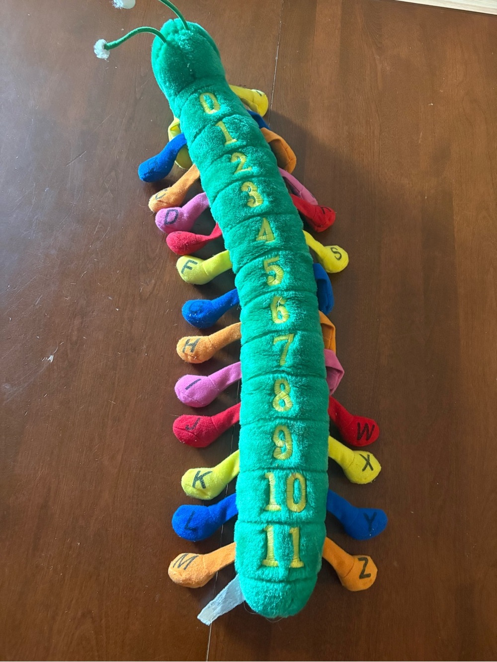 Plush Numbered Caterpillar Toy - Green with Rainbow Legs